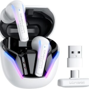 Wireless Gaming Earbuds 20ms Ultra-Low Latency, Dual-Mode 2.4GHz + BT5.3 with ENC Mic, USB-C Dongle for PS5/PS4, 3/3S/2, Steam Deck, PC/Mobile-White